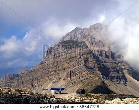 Ski Lifts In The Area Of Passe Groste, Groste Peak In The Dolomites, Brenta