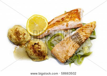 Dish With Fried Salmon