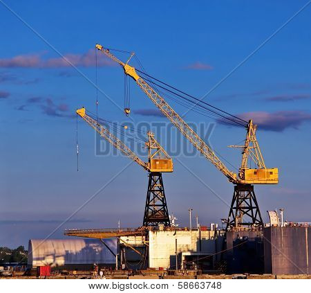 Cargo cranes in the port