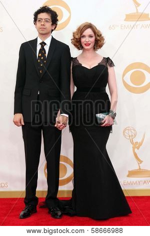 Geoffrey Arend and  Christina Hendricks at the 65th Annual Primetime Emmy Awards Arrivals, Nokia Theater, Los Angeles, CA 09-22-13