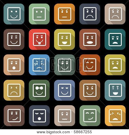 Square Face Flat Icons With Long Shadow