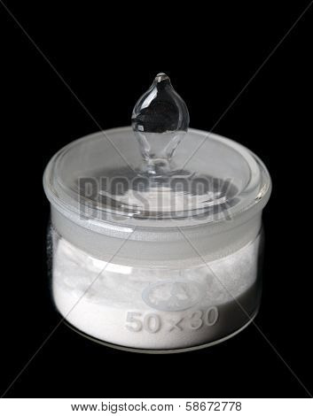 Isolated Chemical Sample Bottle With White Powder On Table