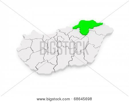 Map of Borsod-Abauj-Zemplen. Hungary. 3d