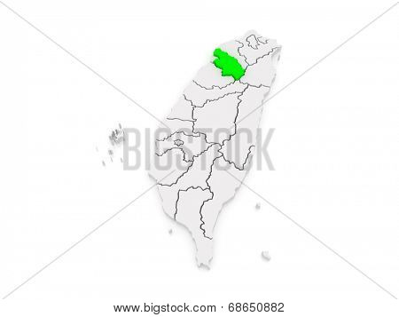 Map of Hsinchu County. Taiwan. 3d