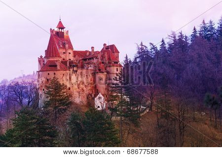 Bran Castle during sunset in Romania