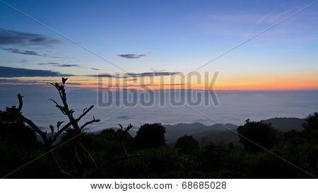 Landscape Sea Of Mist On Sunrise View From High Mountain