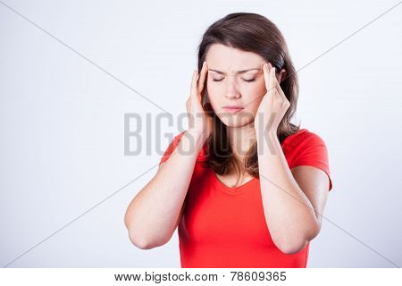 Woman Having Pain In Temples