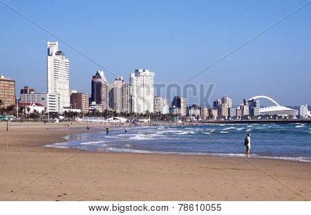 South Beach Against City Skyline In Durban