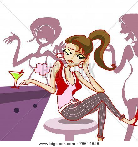 fashion girl bored in night club illustration