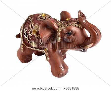 Ceramic Figure Of An Elephant On A White Background.