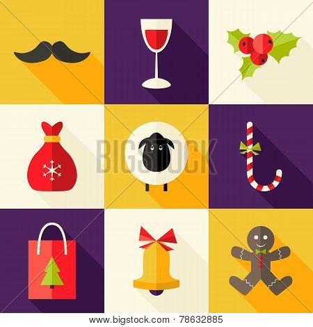 9 Christmas Flat Icons Set 2