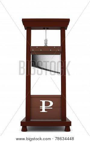 guillotine with a ruble sign hole on white background