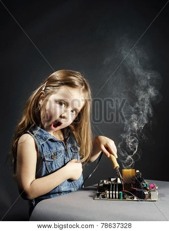 Cute Little Girl Repair Electronics By Cooper-bit