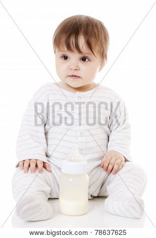Newborn Baby With The Bottle.