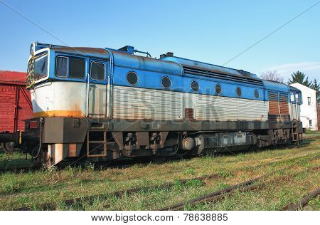 Old Abandoned  Trains At  Depot In Sunny Day