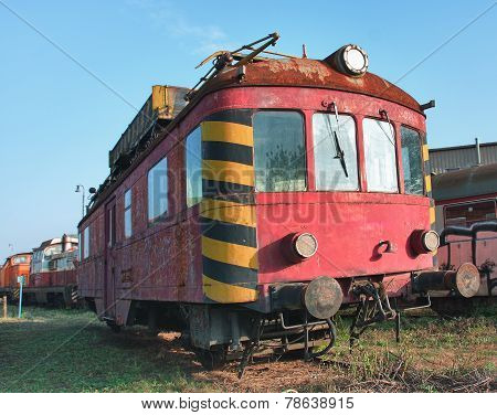 Old Abandoned  Trains At  Depot In Sunny Day