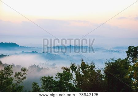 Sunrise Over Merapi Volcano And Borobudur Temple, Indonesia