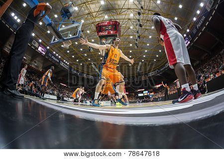 VALENCIA, SPAIN - DECEMBER 5: Center Martinez 17 during Euroleague match between Valencia Basket Club and Crvena Zvezda Telekom Belgrade at Fonteta Stadium on Dicember 5, 2014 in Valencia, Spain