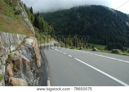 Mountain Road In Alps In Switzerland