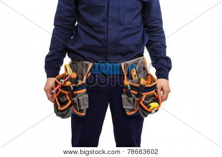 Closeup of a worker's bag. Isolated on white