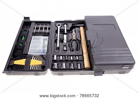 toolbox set of tools include hammer wrench bit driver pliers hex key bush level hex key