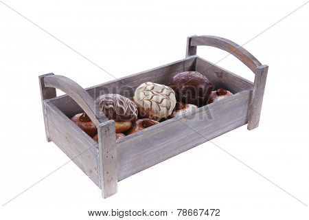 traditional jewish holiday chanuka donuts in retro vintage tray isolated on white background