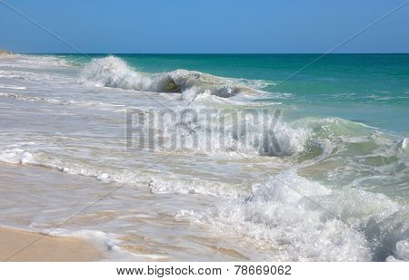 Bustling Caribbean Sea. Playa los Cocos. Cayo Largo. Cuba.