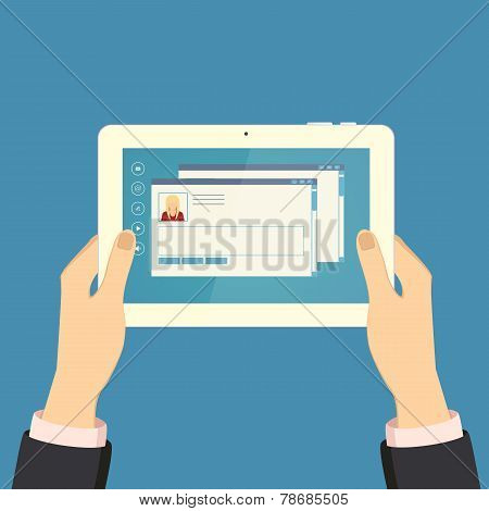 Hands holding a tablet, vector illustration eps 10