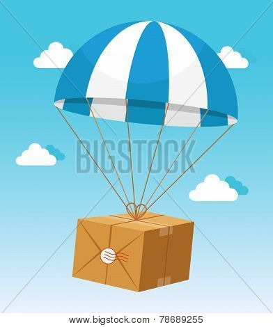 Blue and White Parachute Holding Delivery Box