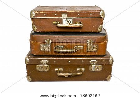 old suitcases on white background