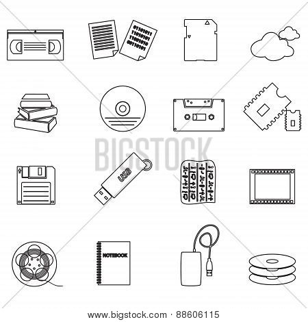 Data Storage Media Black Simple Outline Icons Eps10