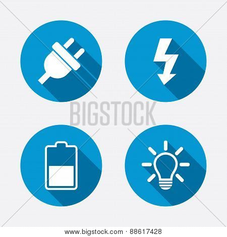 Electric plug sign. Light lamp and battery half.
