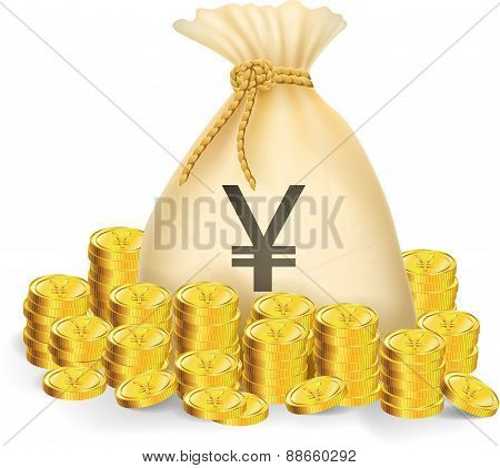 Gold coin with bag of money