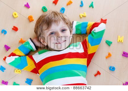 Kid Boy With Colorful Letters, Indoor