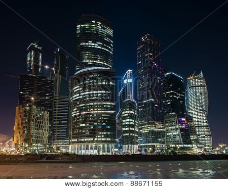 Business Center Moscow City at night.