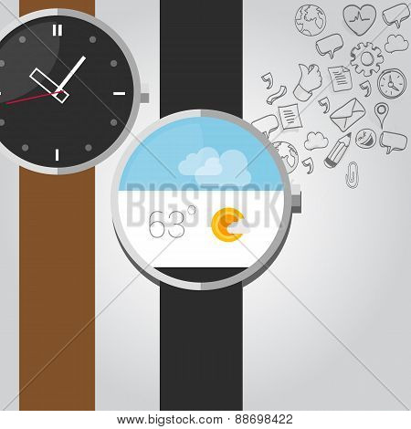 wearable vector smart watches with icon