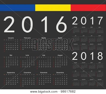 Set Of Black Romanian 2016, 2017, 2018 Year Vector Calendars
