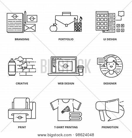 Branding, Corporate Identity And Design Vector Icons Set Modern Line Style