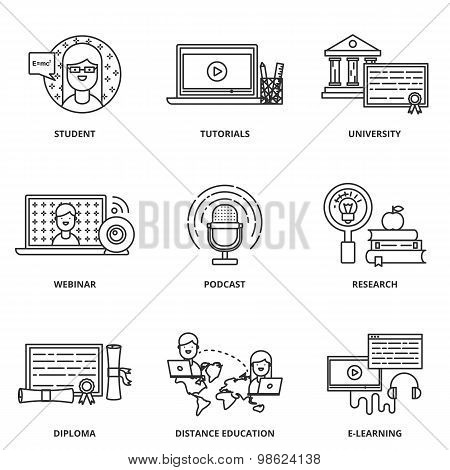 Education And E-learning Vector Icons Set Modern Line Style