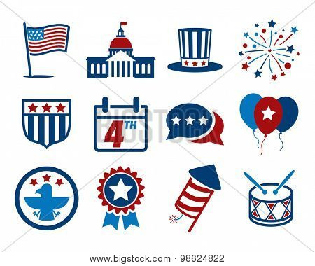 United States of America Independence Day icon set // 4 July 