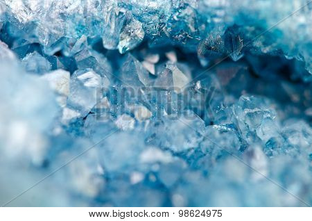 Blue Crystals Agate Sio2. Macro