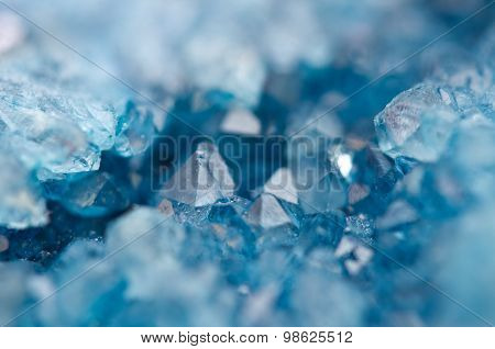 Blue Crystals Agate Sio2. Macro