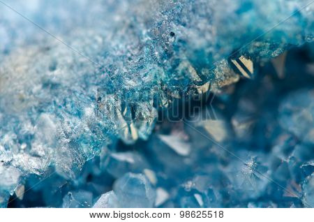 Blue Crystals Agate Sio2. Macro