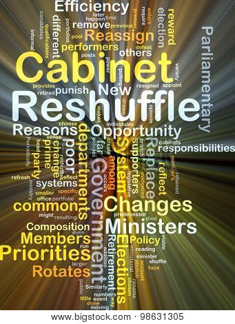 Background concept wordcloud illustration of cabinet reshuffle glowing light