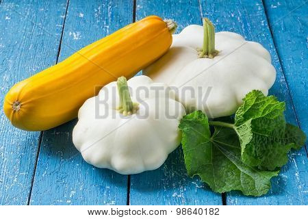 Two Pattypan Squash And Yellow Zucchini