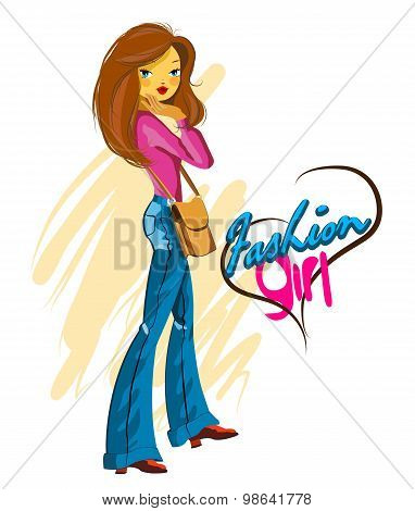 Beautiful Fashion Girl In Jeans