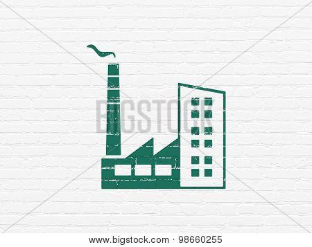 Manufacuring concept: Industry Building on wall background