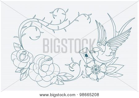 love theme coloring page old school tattoo signs