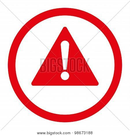 Warning flat red color rounded vector icon