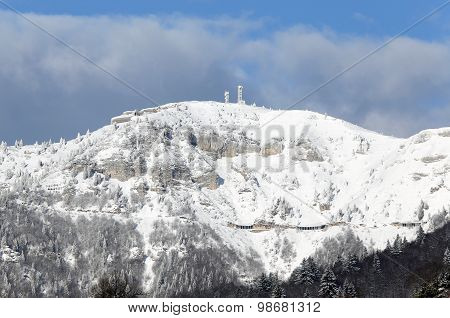 Television Repeaters On The Mountain Top With Snow